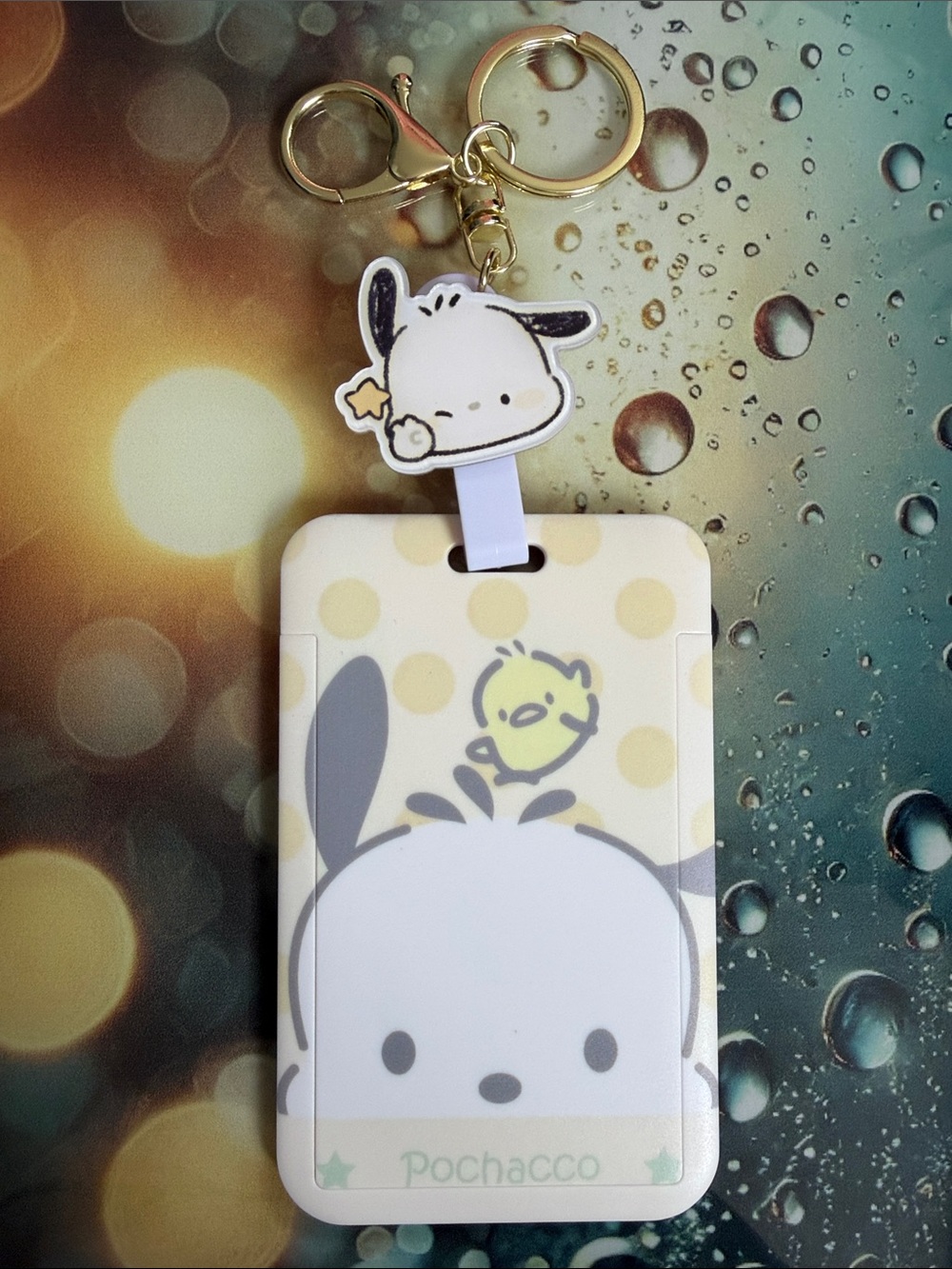 Sanrio Pochacco Badge Holder Keychain - White & Yellow